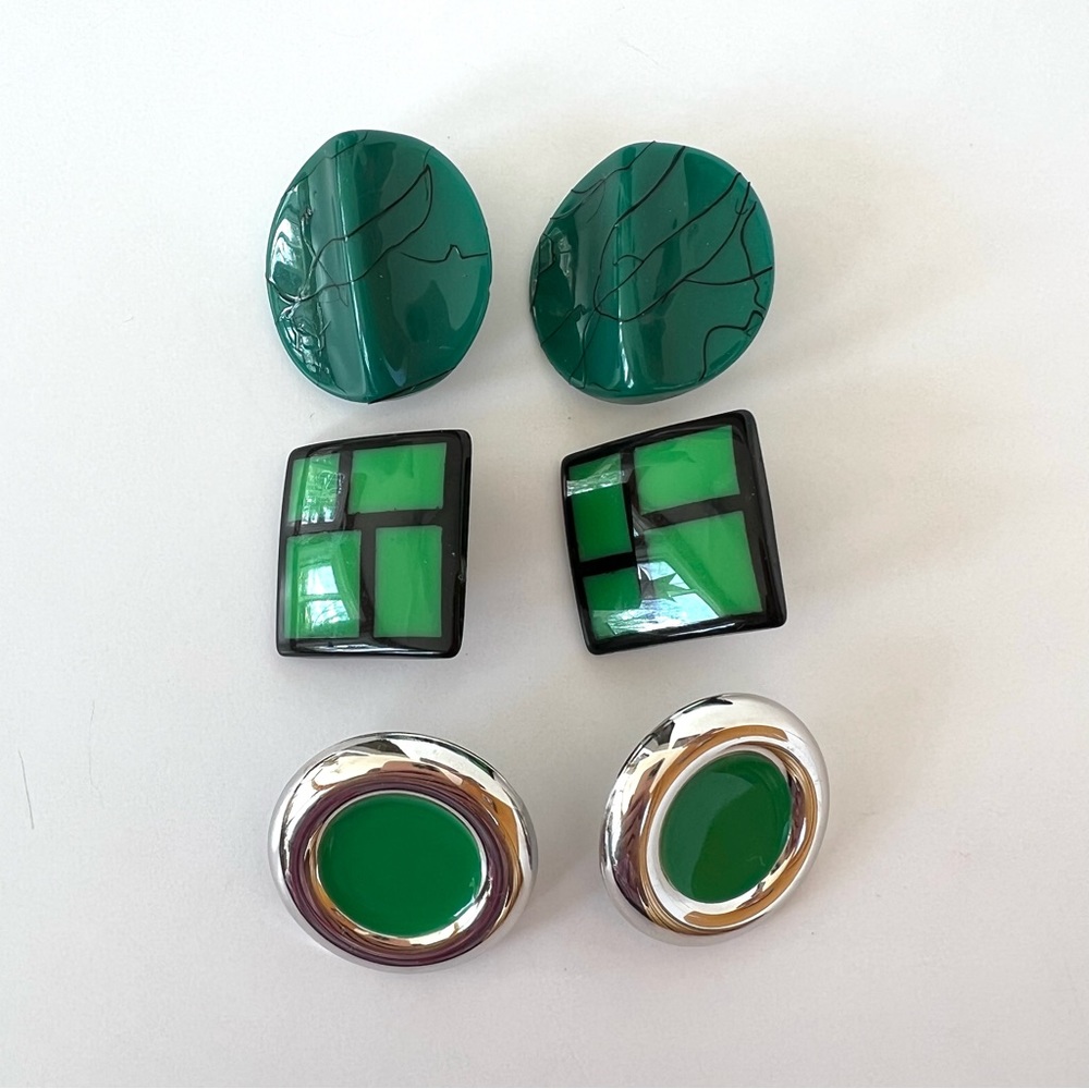 Vintage Green Set of 3 Earrings 1980